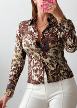Size XS Brown Floral Fitted Shirt Top