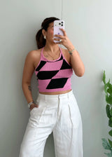 Size S-M, Pink & Black Pattern Crop Top - Closet by Payal