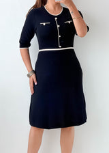 Size S-M Black Contrast Trim Knit Midi Dress