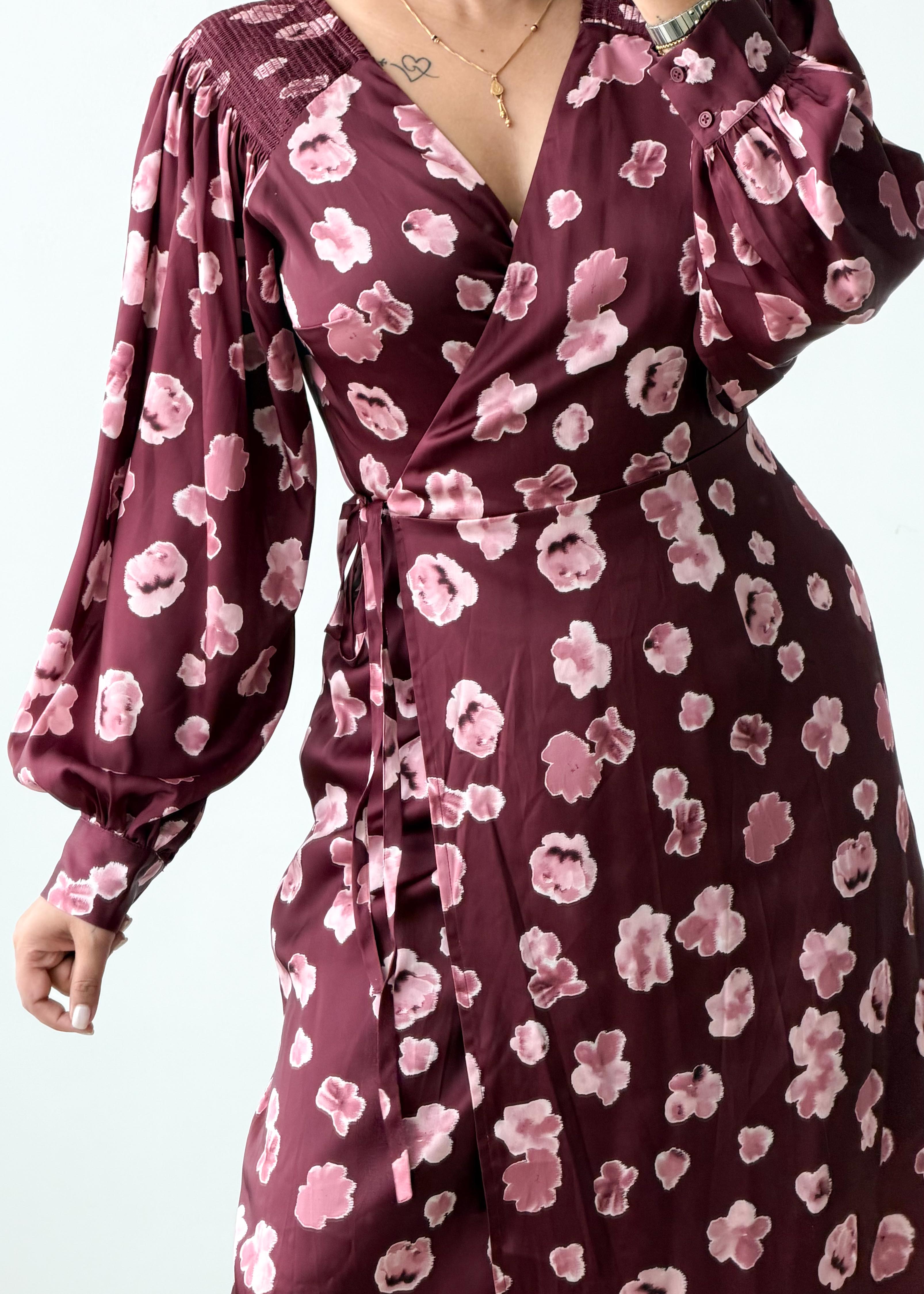 Size S-M Burgundy Floral Print Maxi Dress