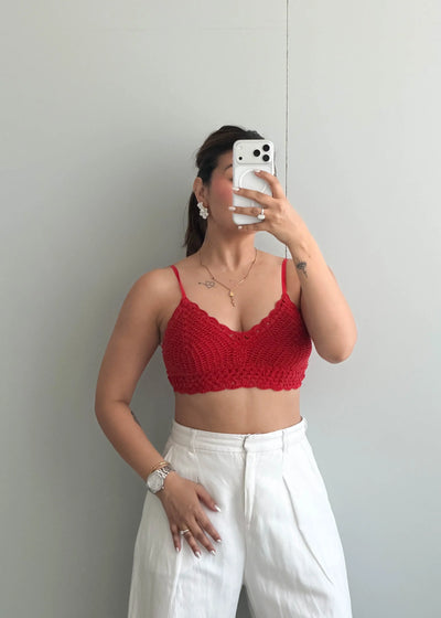 Size XS-S, Red Crochet Bralette Crop Top - Closet by Payal