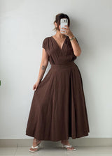 Size M-L Chocolate Brown Pleated Maxi Dress