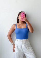 Size XS-S Blue Ribbed Square Neck Bodysuit