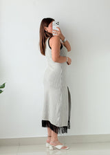 Size XS-S Black & White Striped Ribbed Knit Maxi Dress