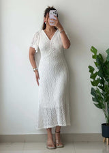 Size M, White Crochet Midi Dress