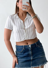 Size XS White Pinstripe Cropped Shirt Top