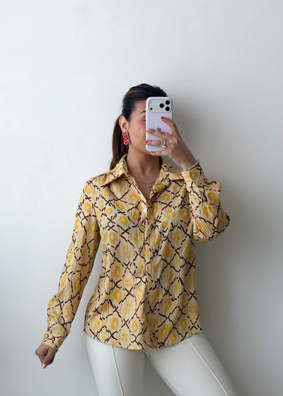 S-M Yellow Abstract Print Viscose Shirt