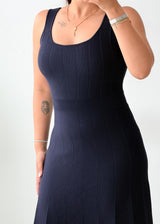 Size S-M Navy Blue Ribbed Fit & Flare Midi Dress