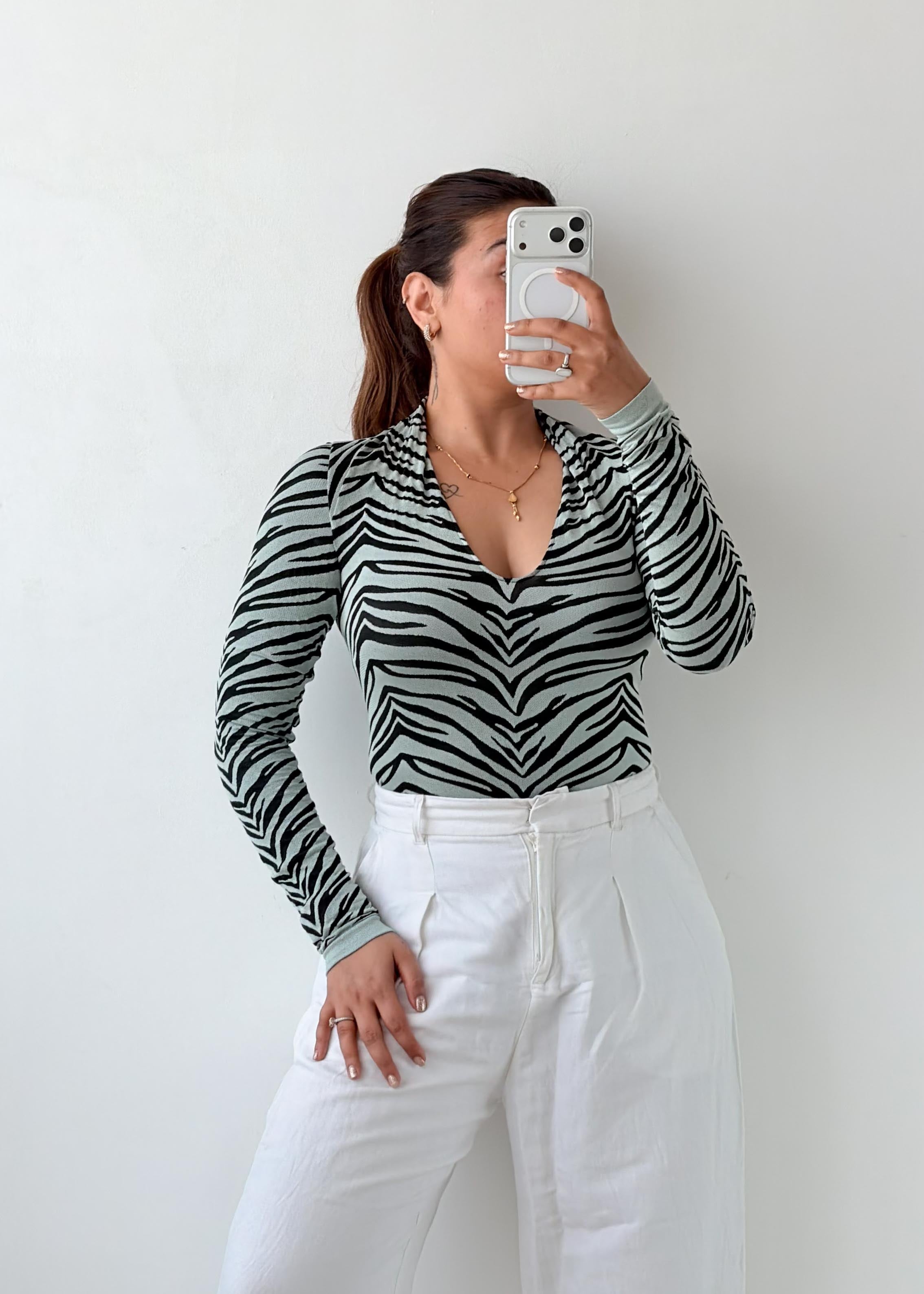 Size S-M Zebra Print Collared Bodysuit