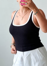 Size S-M Black Contrast Trim Tank Top