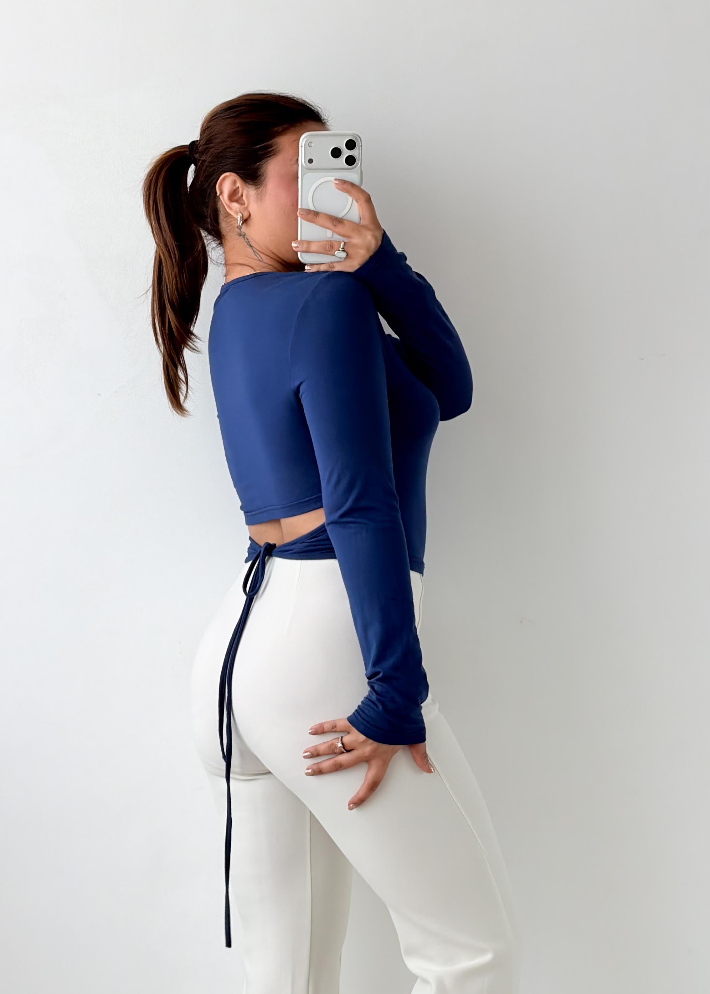 Size XS-S Navy Open Back Tie Top