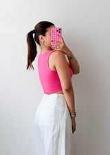 Size S-M Hot Pink Ring Detail Crop Top