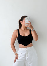 Size XS-S Black Curved Hem Knit Top