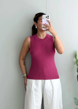 Size M-L, Magenta Ribbed Sleeveless Top - Closet by Payal