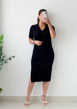 Size M-L Black Polo Ribbed Midi Dress