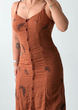 Size S Rust Printed Button-Front Maxi Dress