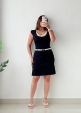 Size S-M Black Embellished Neck Knit Mini Dress