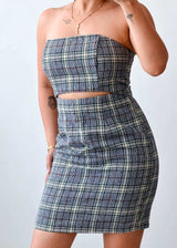 Size M Grey Plaid Cut-Out Mini Dress