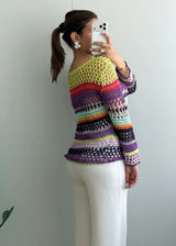 Size S-M, Multi-Color Crochet Stripe Top - Closet by Payal