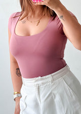 Size XS-S Dusty Rose Square Neck Bodysuit