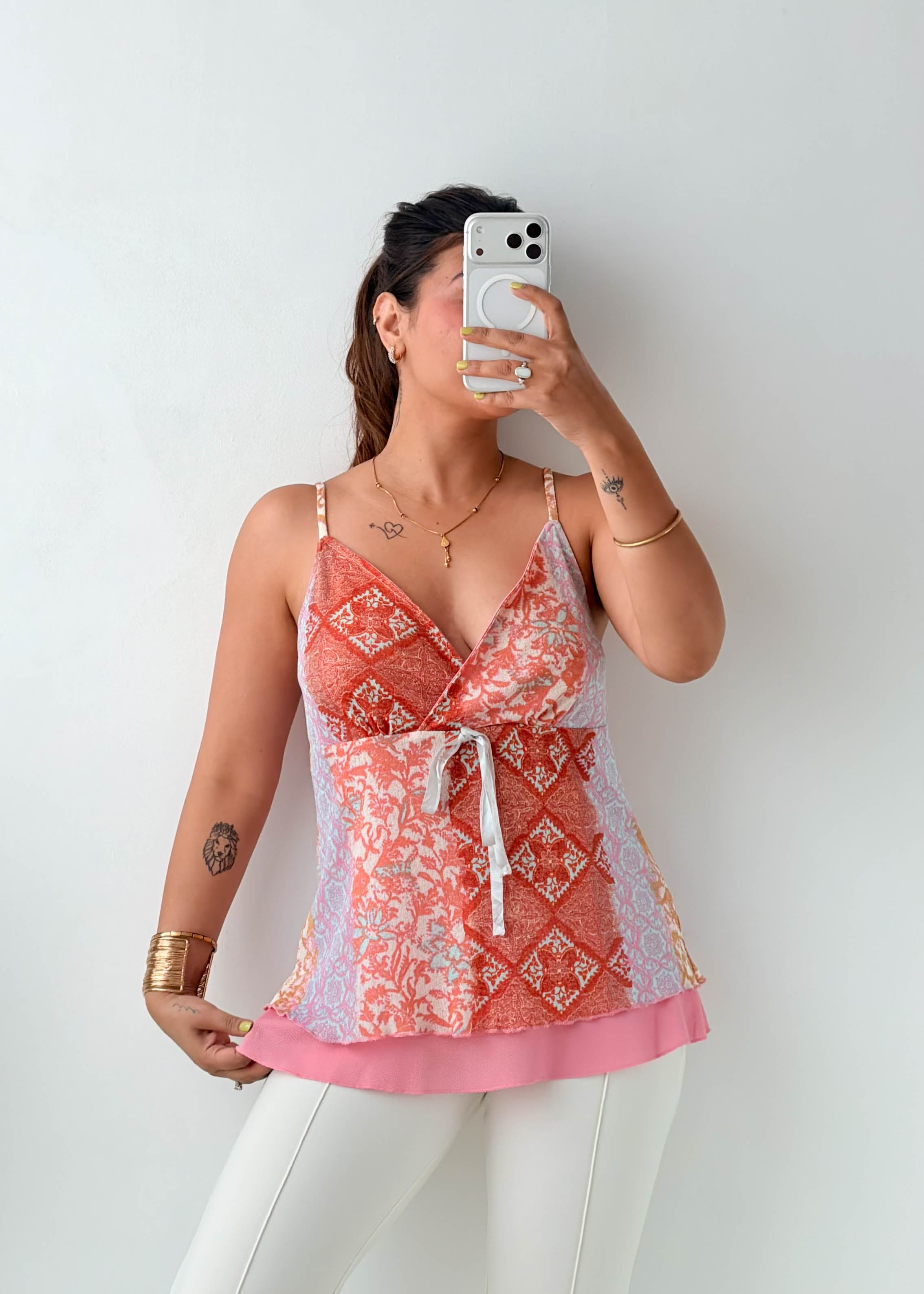 Size M-L Coral Printed Cami Top
