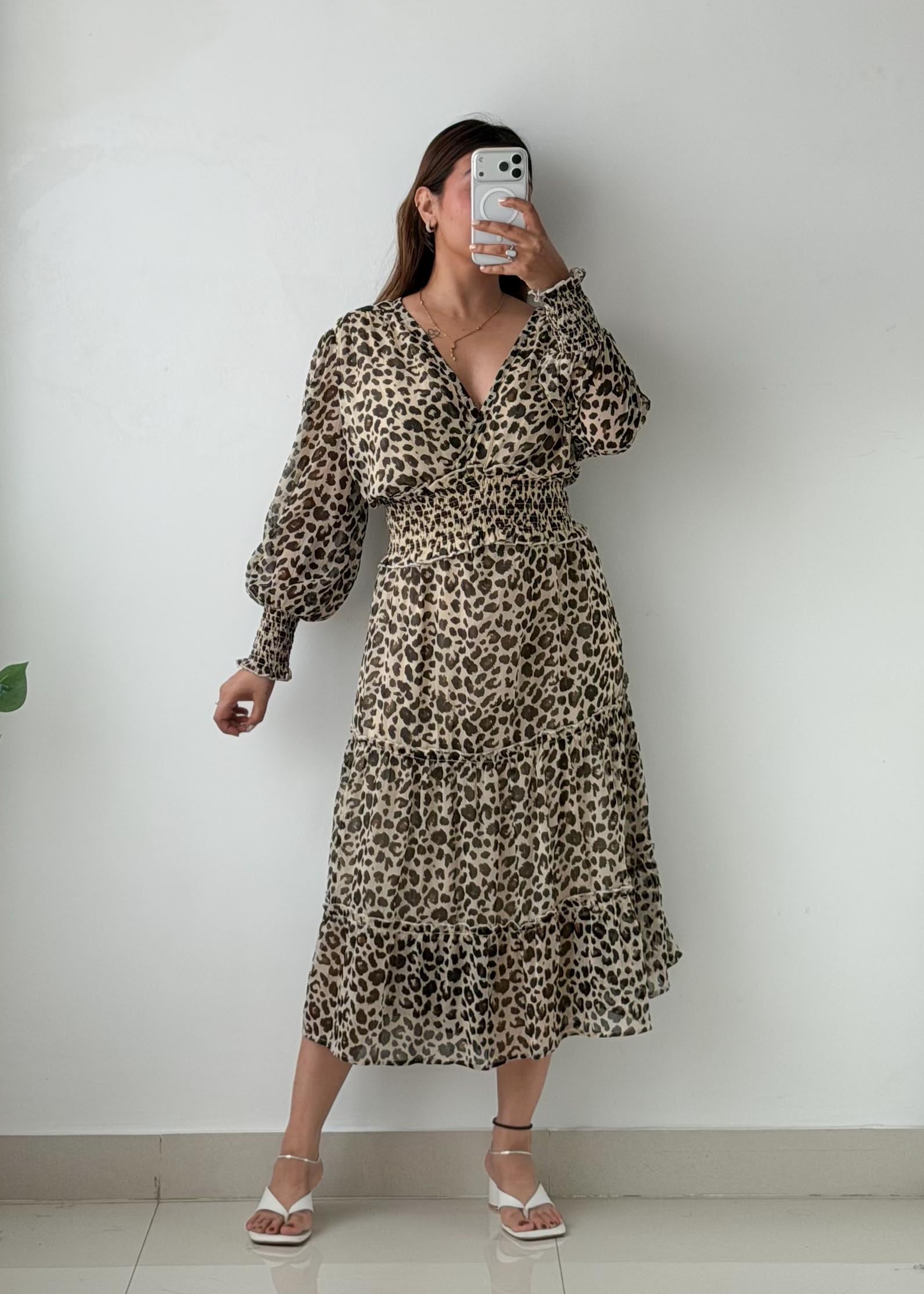 Size XL-2XL Beige Leopard Print Wrap Maxi Dress