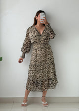 Size XL-2XL Beige Leopard Print Wrap Maxi Dress
