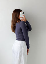 Size XS-S Slate Blue Square Neck Long Sleeve Top