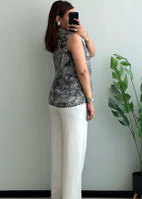 Size M-L, Sheer Lace Print Sleeveless Button Down Top with lining - Closet by Payal