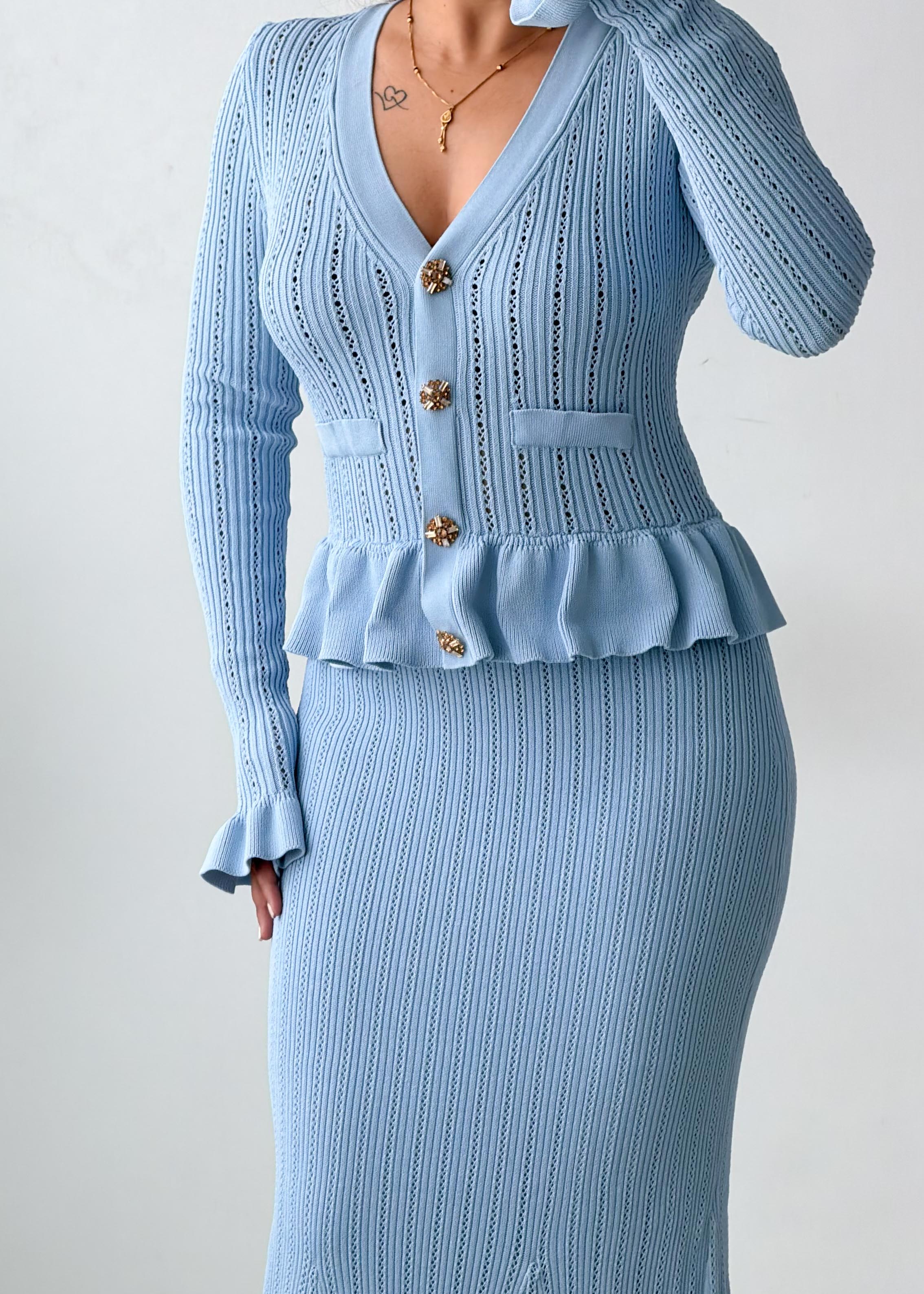 Size S-M Powder Blue Ribbed Knit Maxi Dress