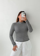 Size S-M Black & White Striped High Neck Top