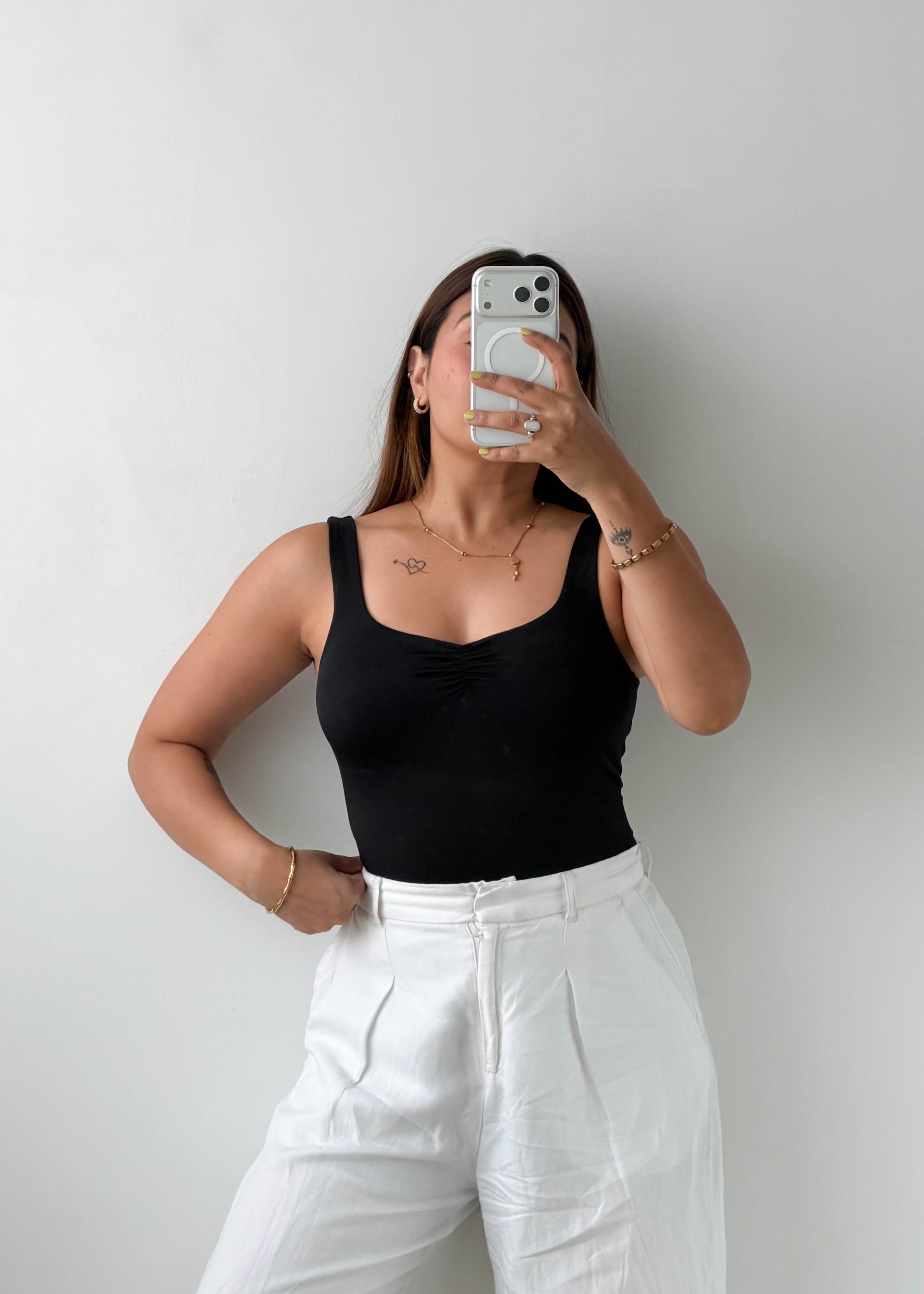 Size XS-S Black Ruched Tank Bodysuit