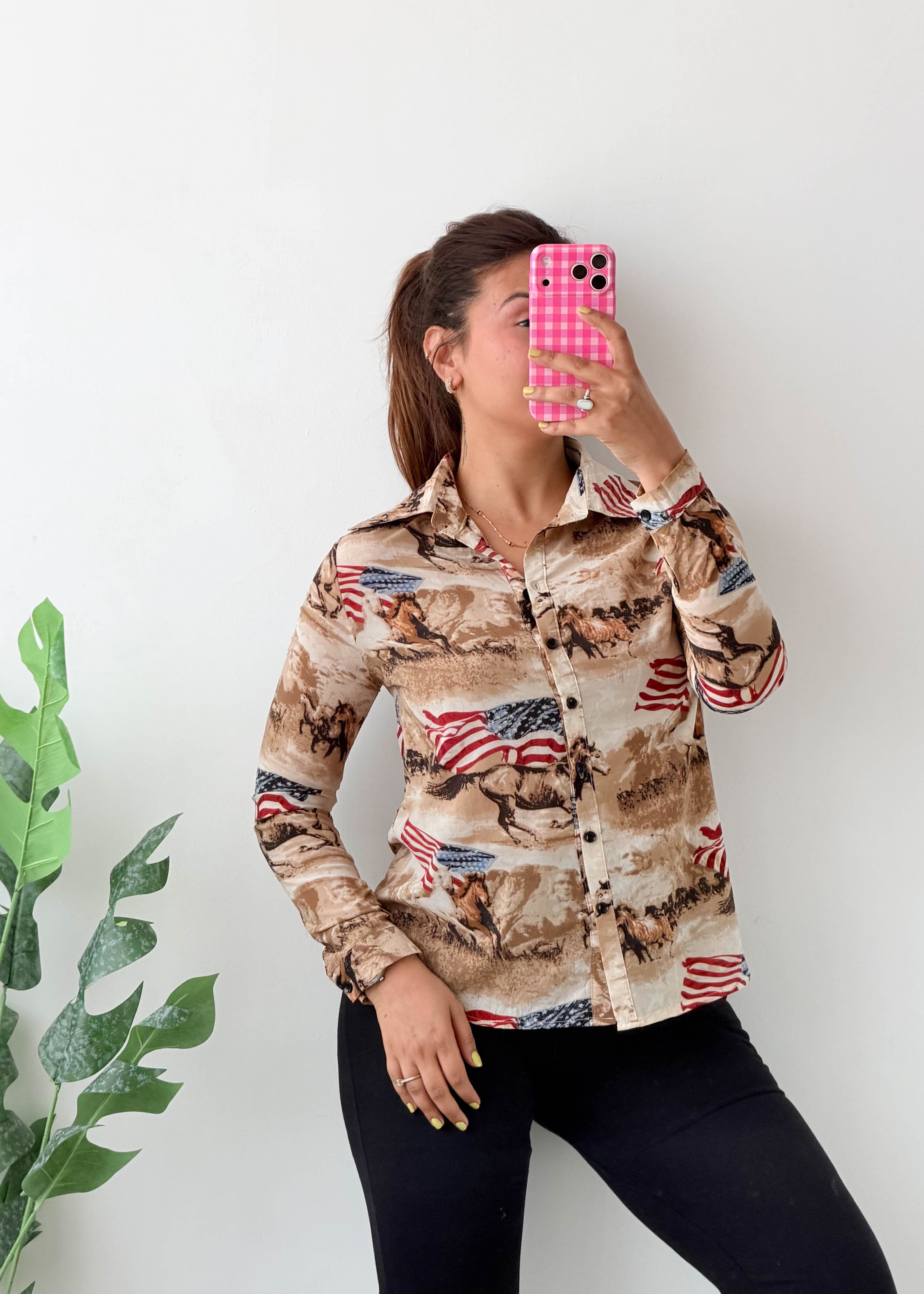 Size XS Western Print Shirt