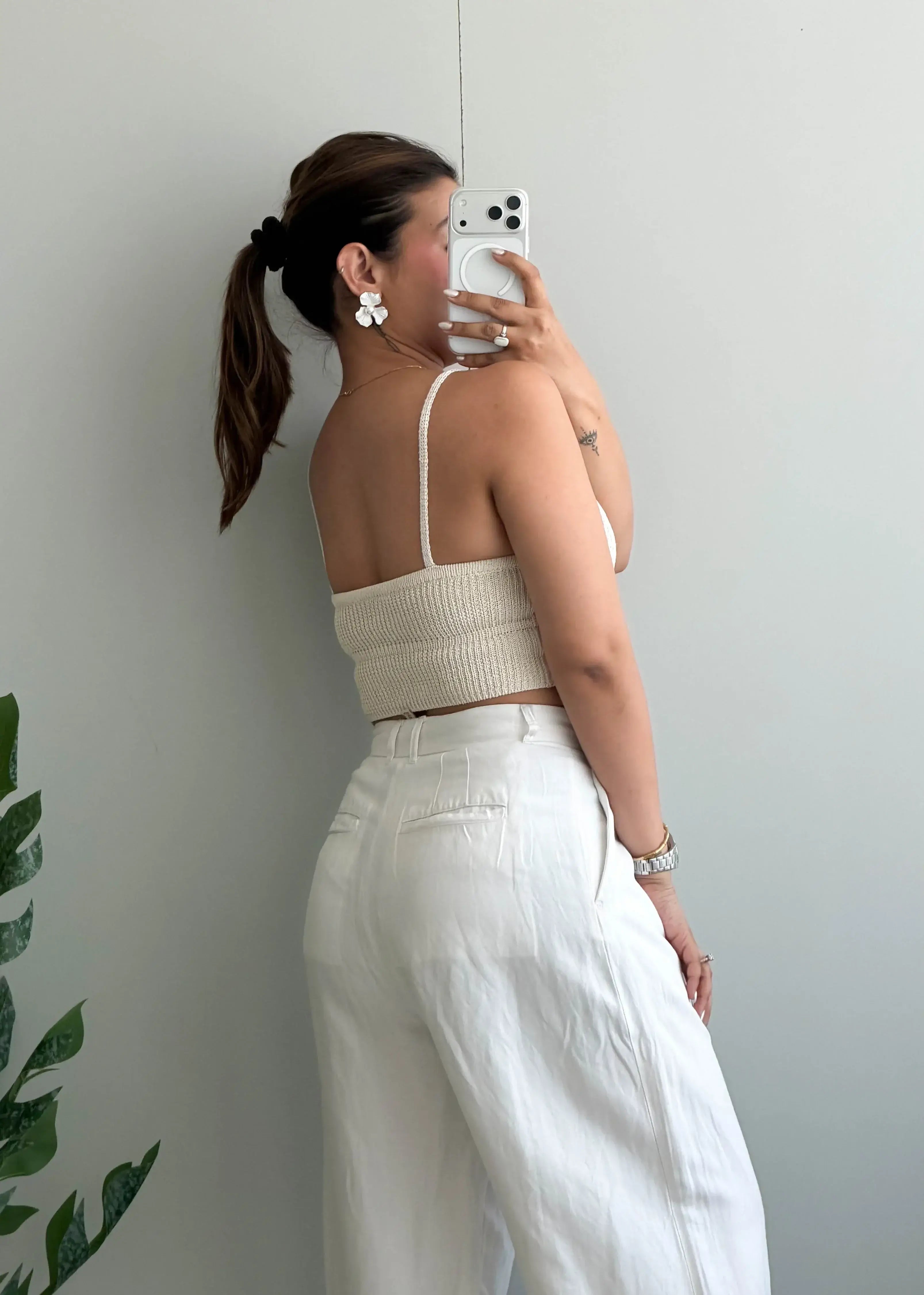 Size XS, Cream Ribbed Crop Cami Top - Closet by Payal