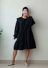 Size L-XL Black Swiss Dot Babydoll Dress