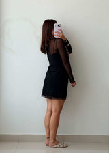Size S-M Black Mesh Embroidered Dress With Lining