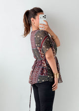 Size S-M Multicolor Patchwork Wrap Top
