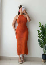 Size L-XL, Orange Crochet Maxi Dress