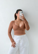 Size XS-S Camel Sweetheart Long Sleeve Top