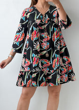 Size S-M Black Tropical Print Mini Dress