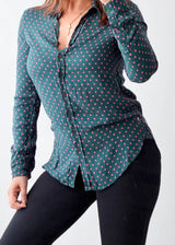 Size XS Teal Pink Polka Dot Shirt Top