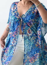 Free Size Blue Printed Cover-Up Top