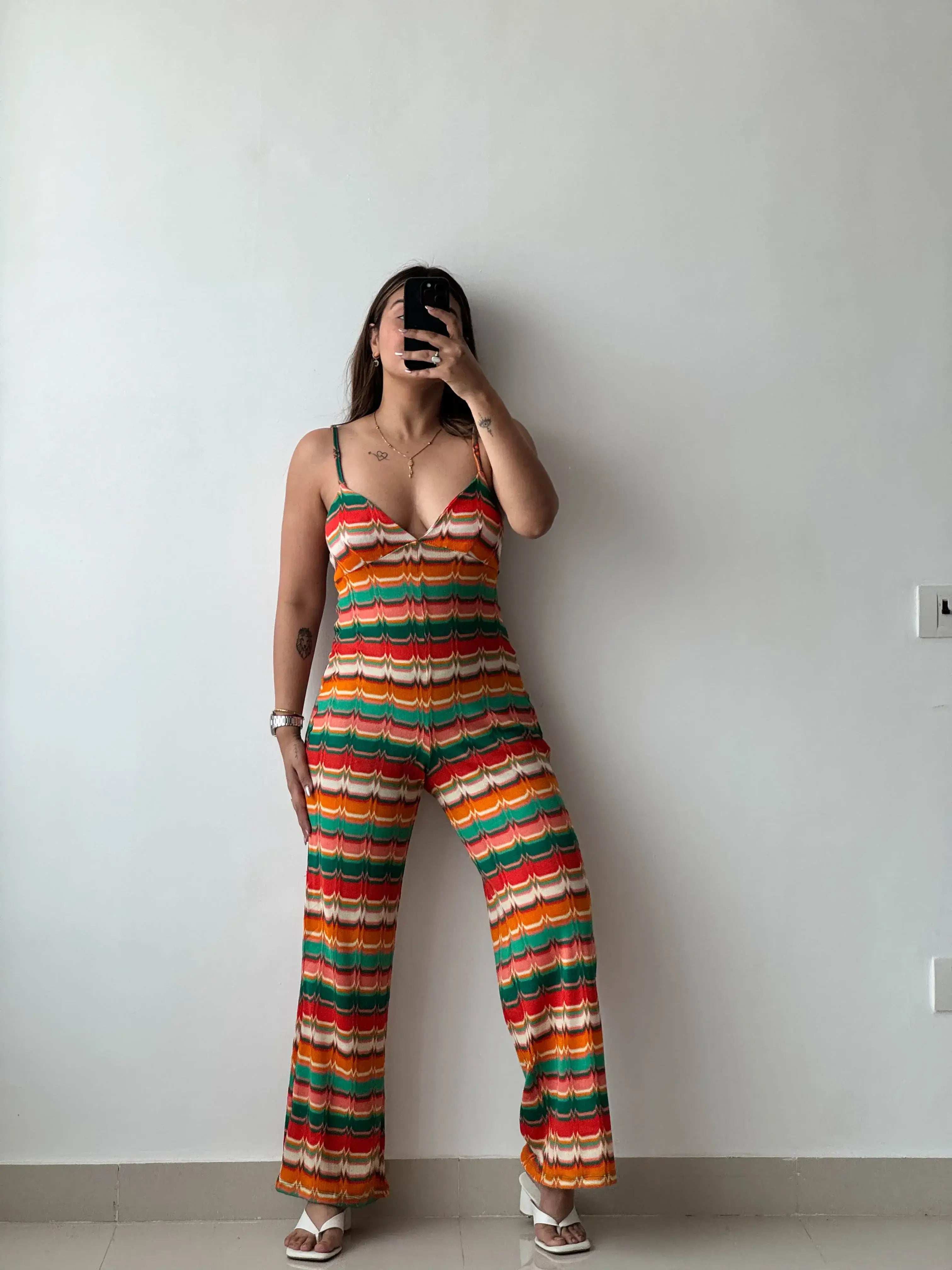 Size XS-S, Multicolor Crochet Knit Jumpsuit