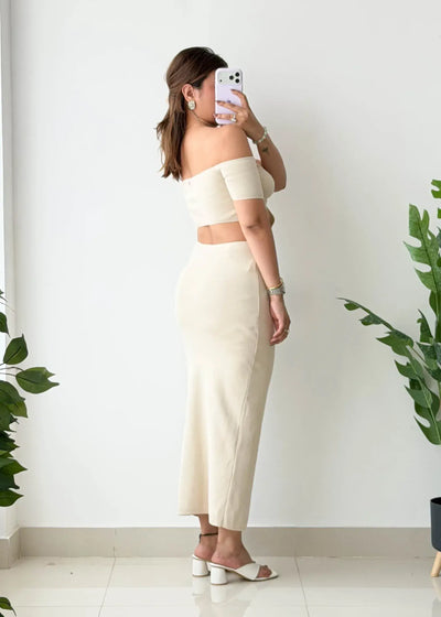 Size S-M, Beige Twist Cut-Out Maxi Dress - Closet by Payal