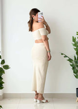 Size S-M, Beige Twist Cut-Out Maxi Dress - Closet by Payal