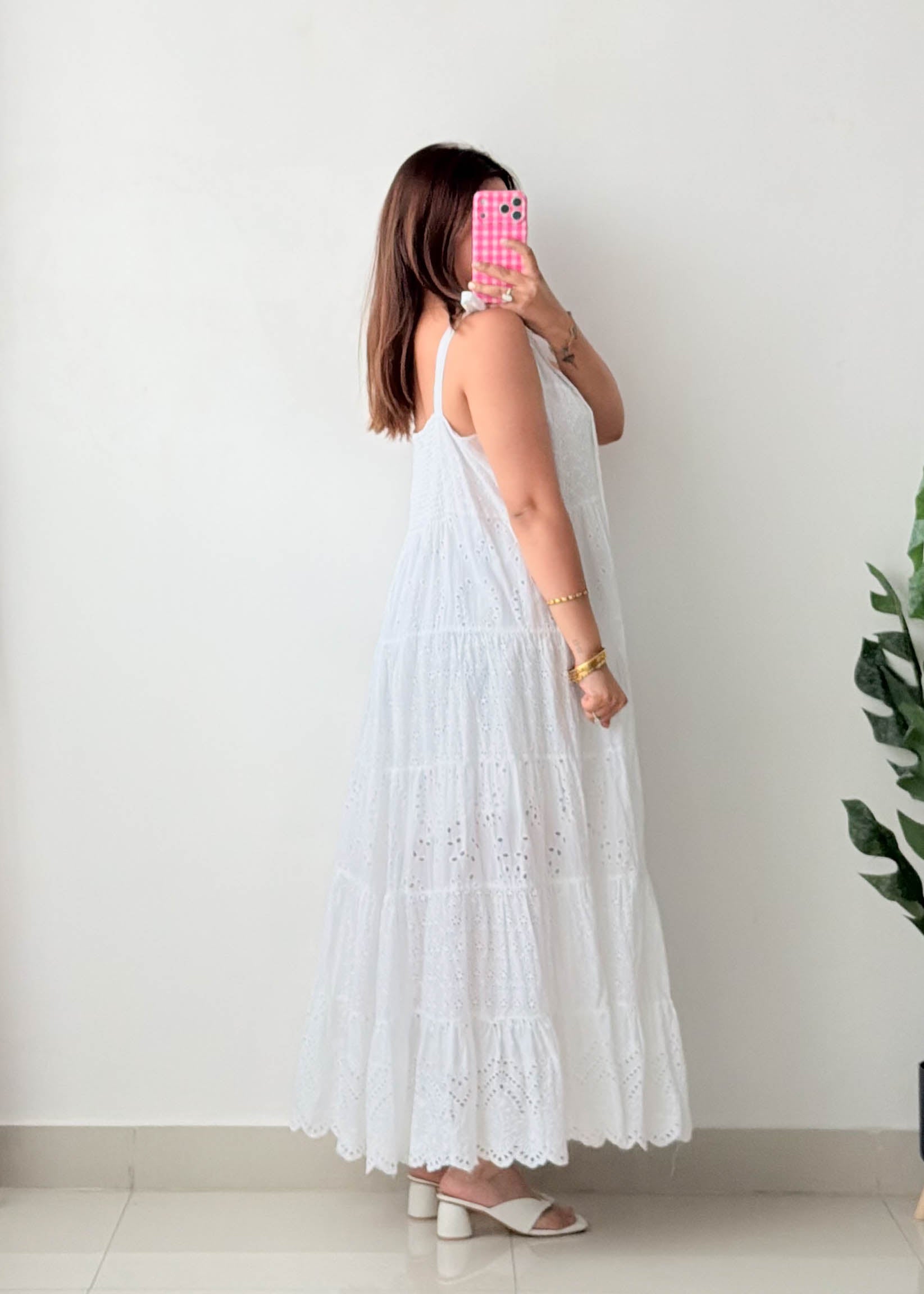 Size L-XL White Eyelet Maxi Dress