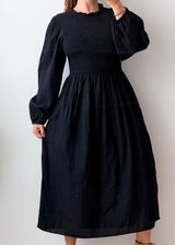 Size M-L Black Smocked Midi Dress