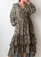 Size S-M Olive Leopard Print Tiered Maxi Dress