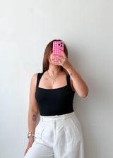 Size S-M Black Ribbed Square Neck Bodysuit