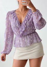 Size S-M Lilac Floral Peplum Top